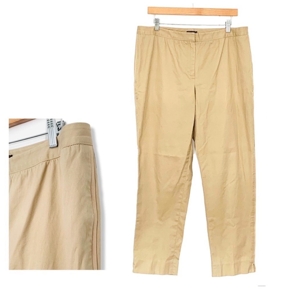 J. McLaughlin Tan Flat Front Pants with Grosgrain Ribbon Side Stripe Size 14